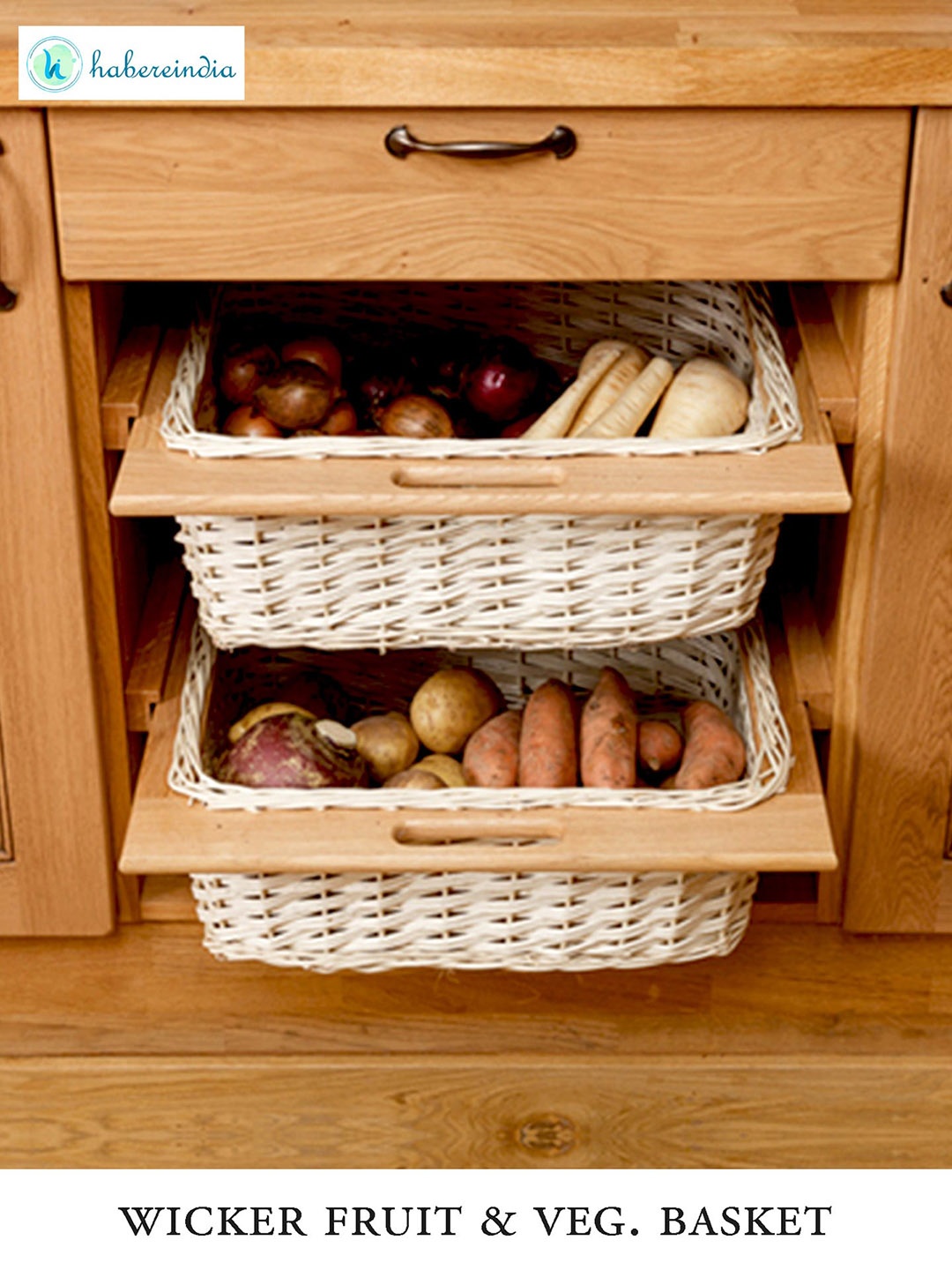 

HABERE INDIA Beige Textured Wicker Pullout Fruit Basket