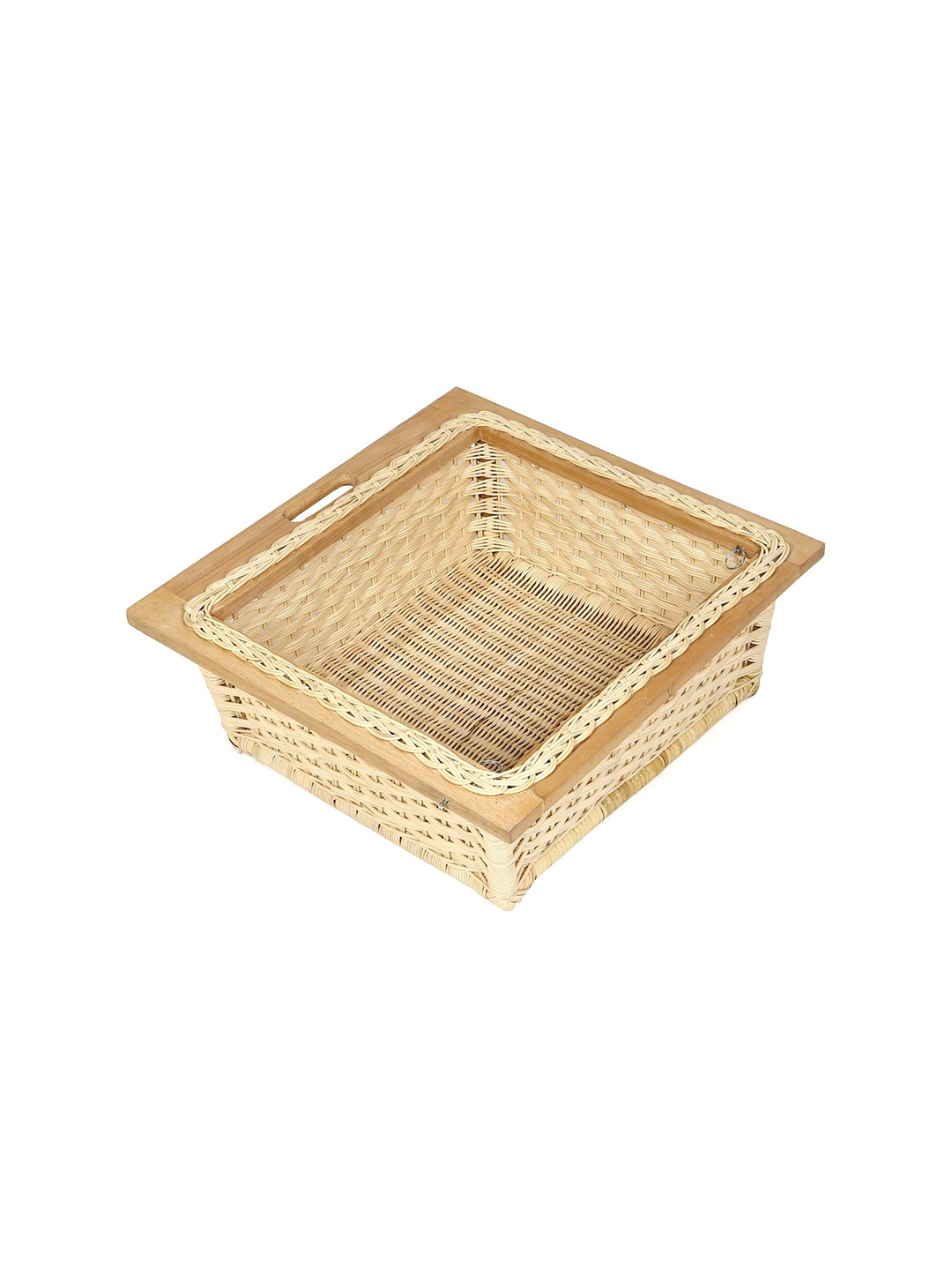 

HABERE INDIA Beige Textured Wicker Pull-Out Basket