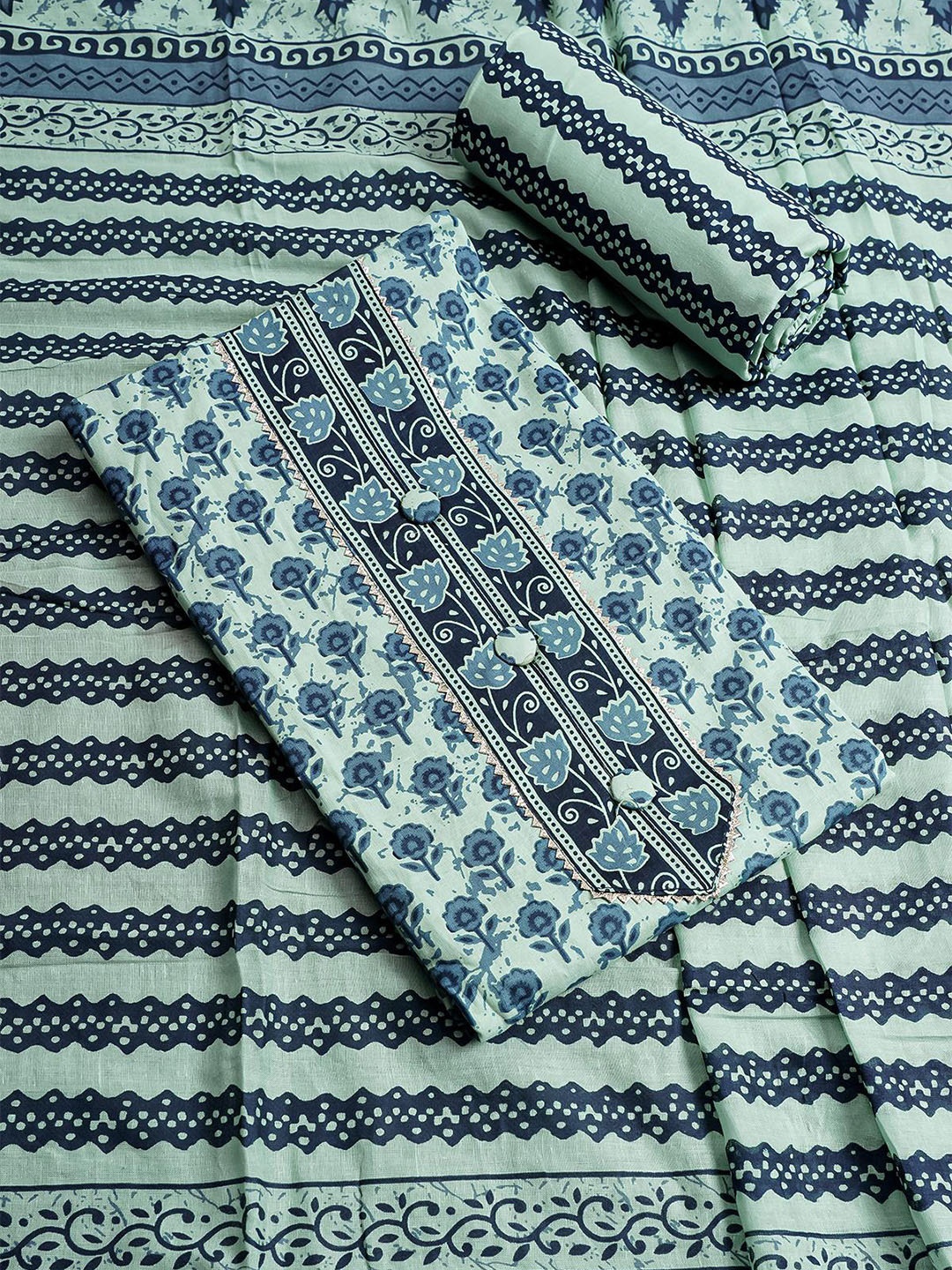 

Kalamandir Green & Blue Pure Cotton Unstitched Dress Material