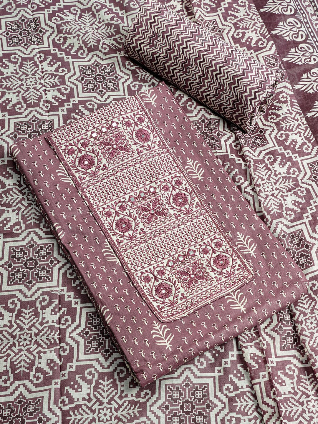 

Kalamandir Brown & White Printed Pure Cotton Unstitched Dress Material