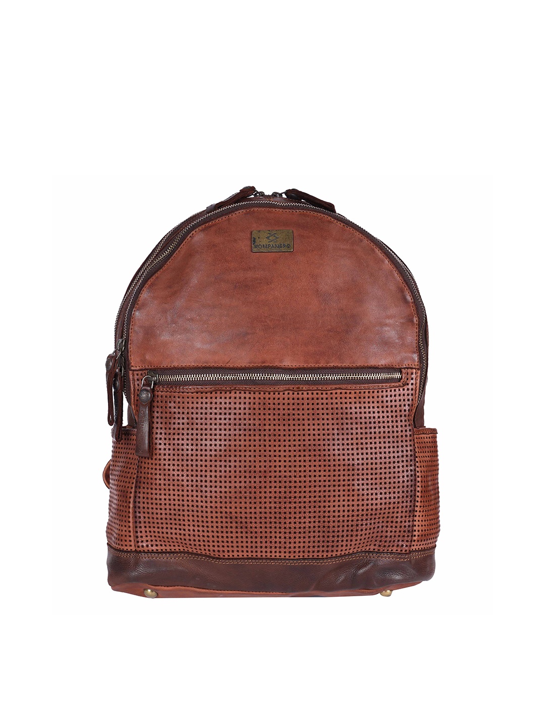

KOMPANERO Brown Textured Leather Backpack