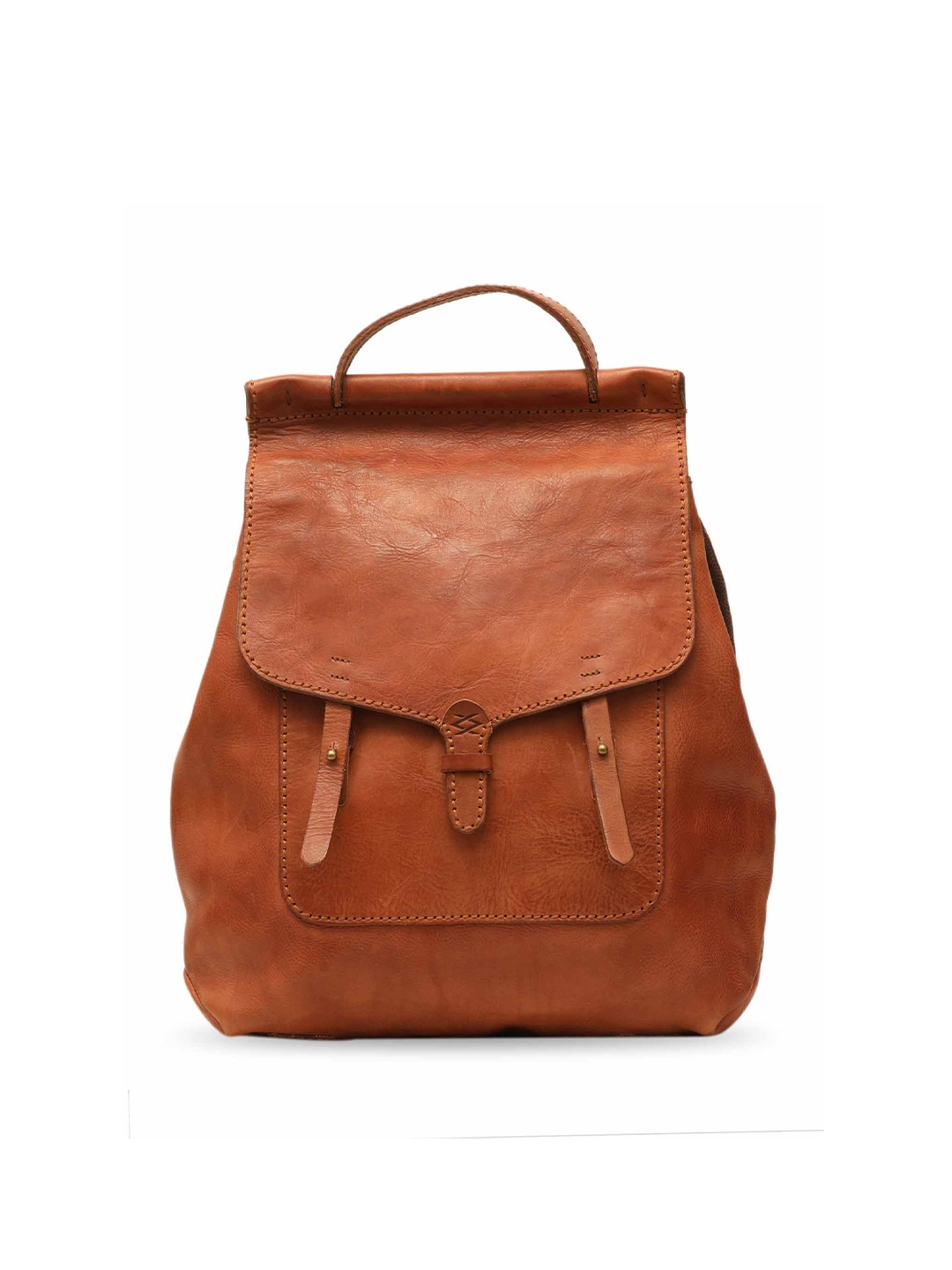 

KOMPANERO Tan Solid Leather Non-Padded Backpack