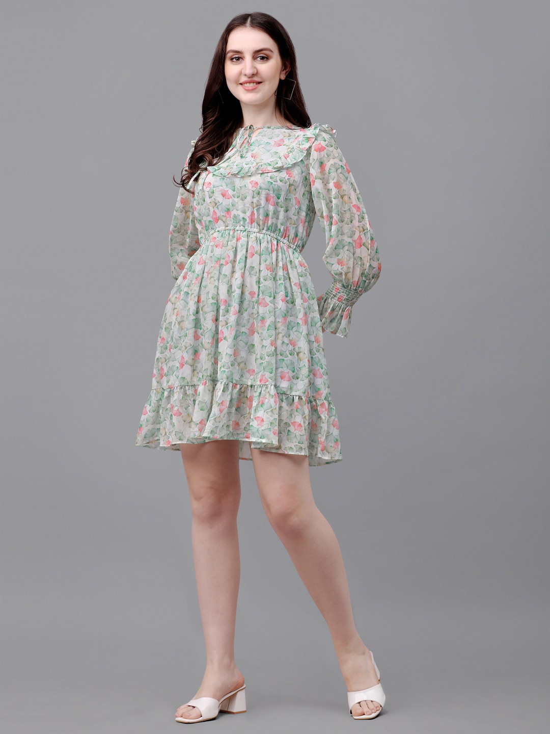 

Masakali Co Green Floral Georgette Dress
