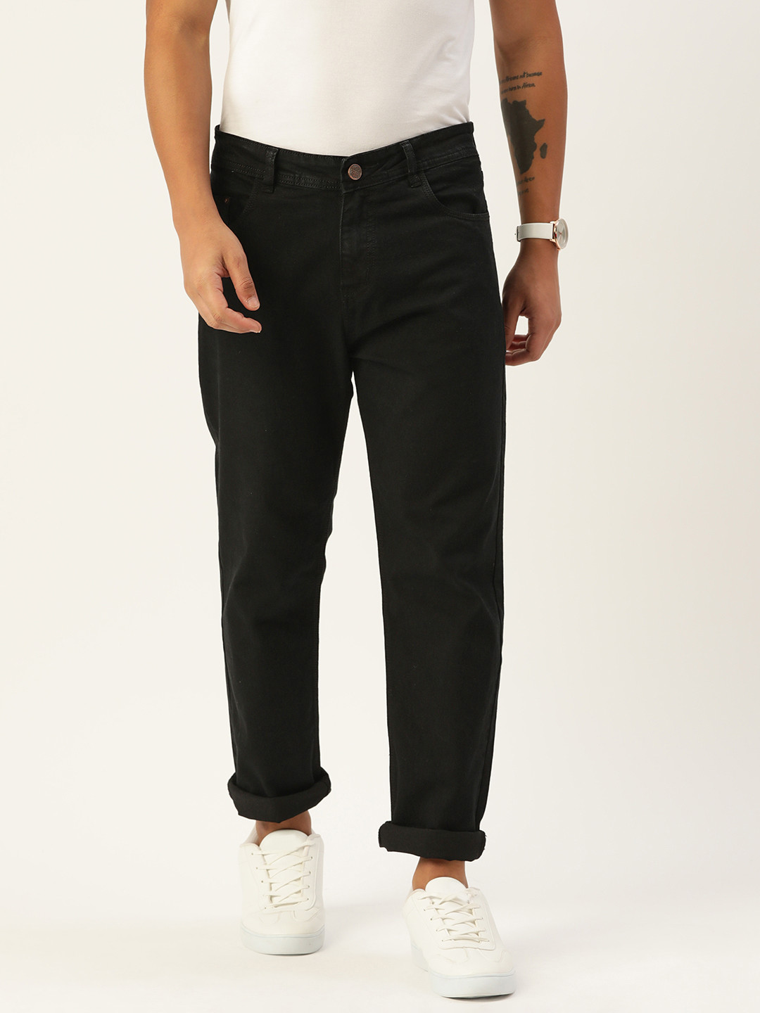 

PARIS HAMILTON Men Loose Relaxed Fit Stretchable Jeans, Black