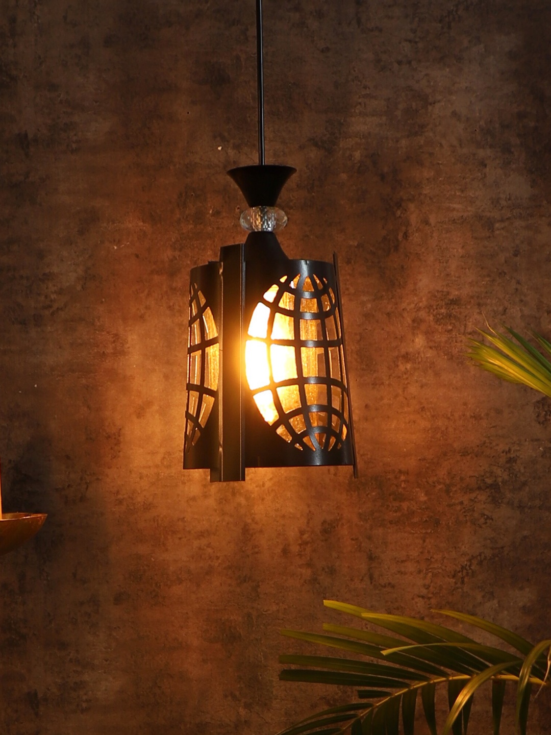 

MFD HOME FURNISHING Black Textured Hanging Pendant Lamp