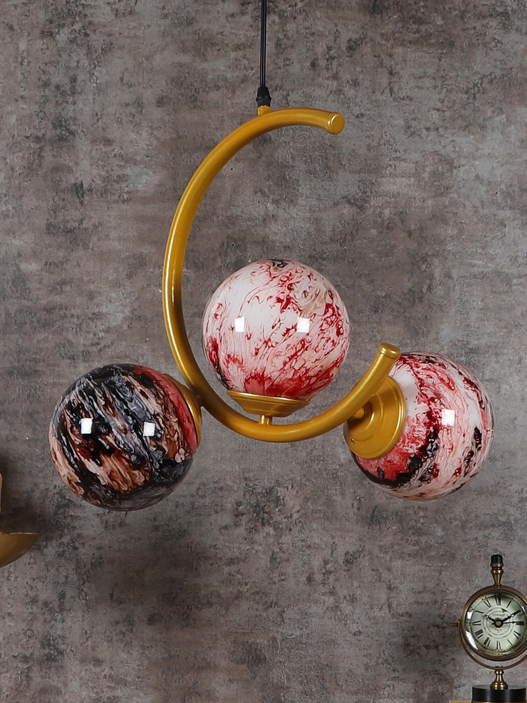 

MFD HOME FURNISHING Gold-Toned & Red Printed 3D Half Moon Ceiling Lamp