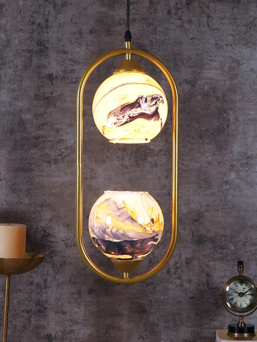 

MFD HOME FURNISHING Gold-Toned & Yellow Printed 3D Capsule Ceiling Lamp