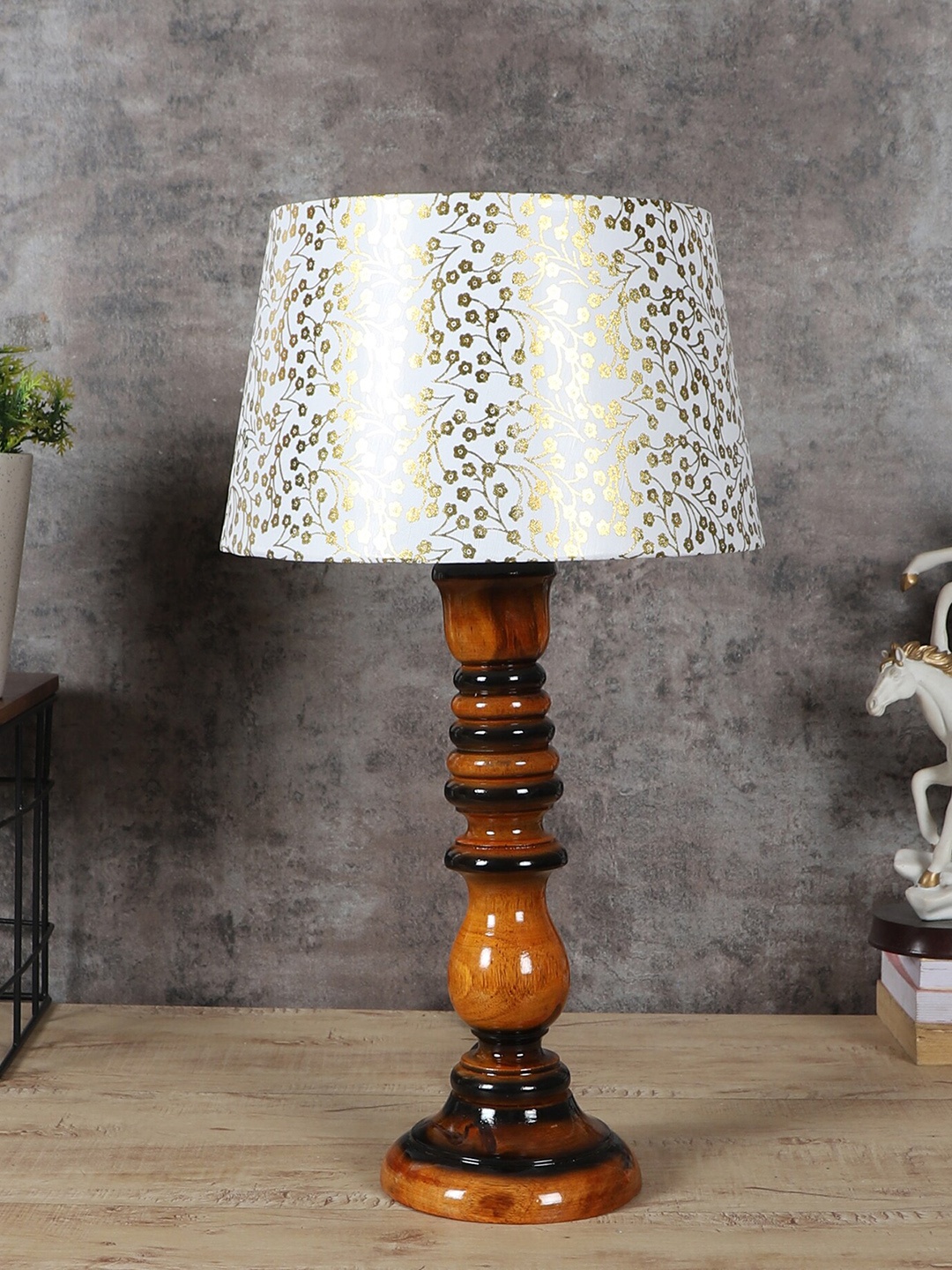 

MFD HOME FURNISHING White & Brown Printed Table Lamp