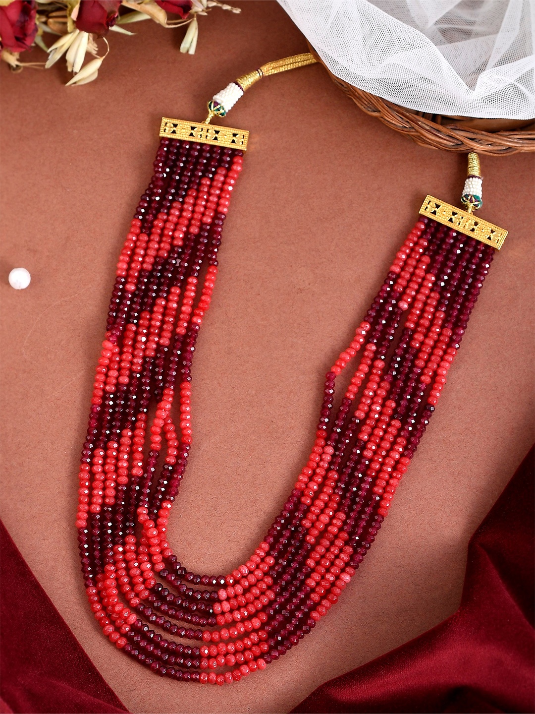 

DASTOOR Red & Brown Brass Handcrafted Necklace