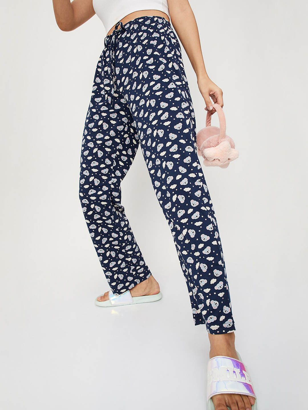 

max Women Printed Cotton Lounge Pants, Navy blue