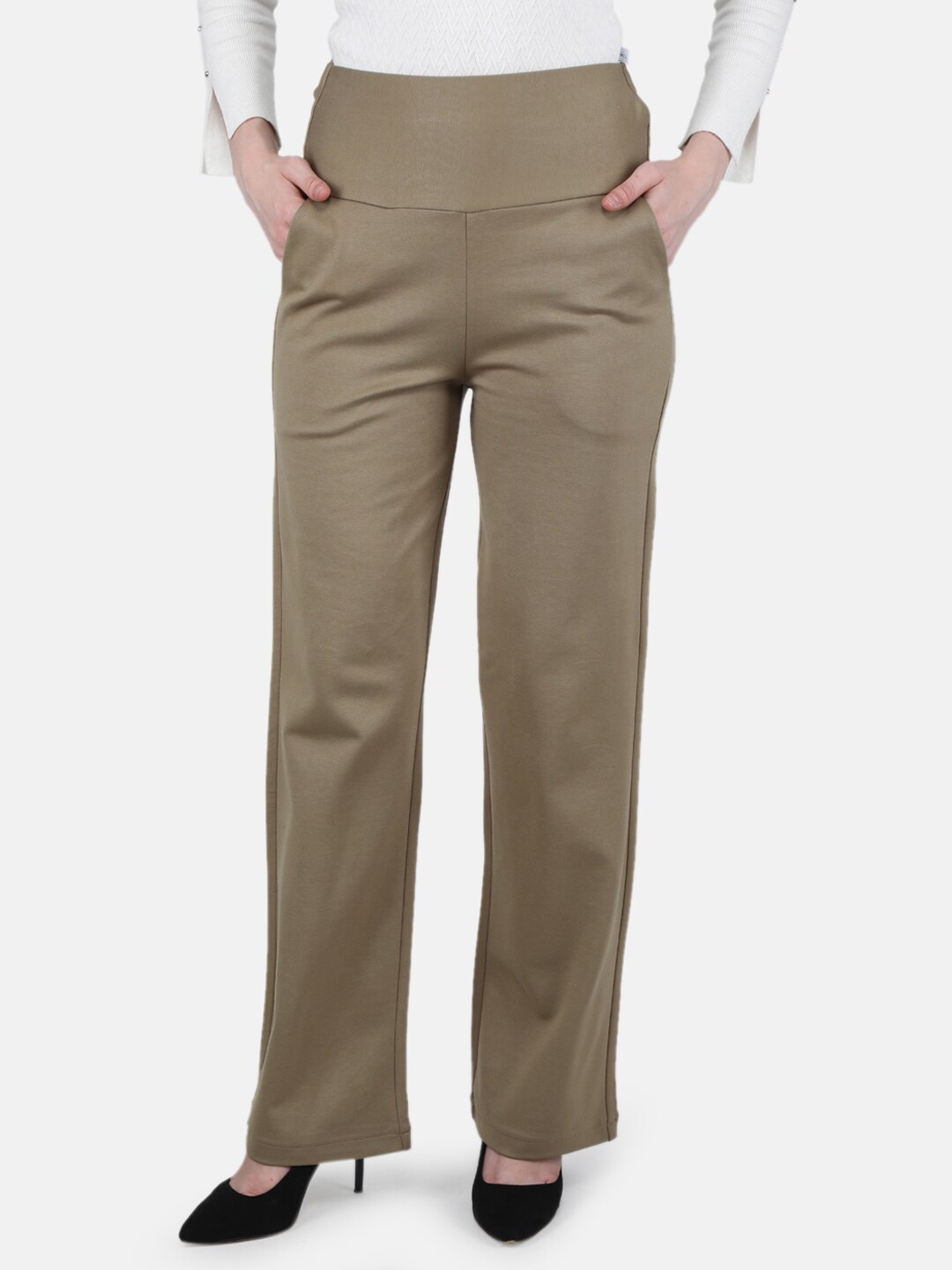 

Monte Carlo Women Beige Straight Fit Pleated Trouser