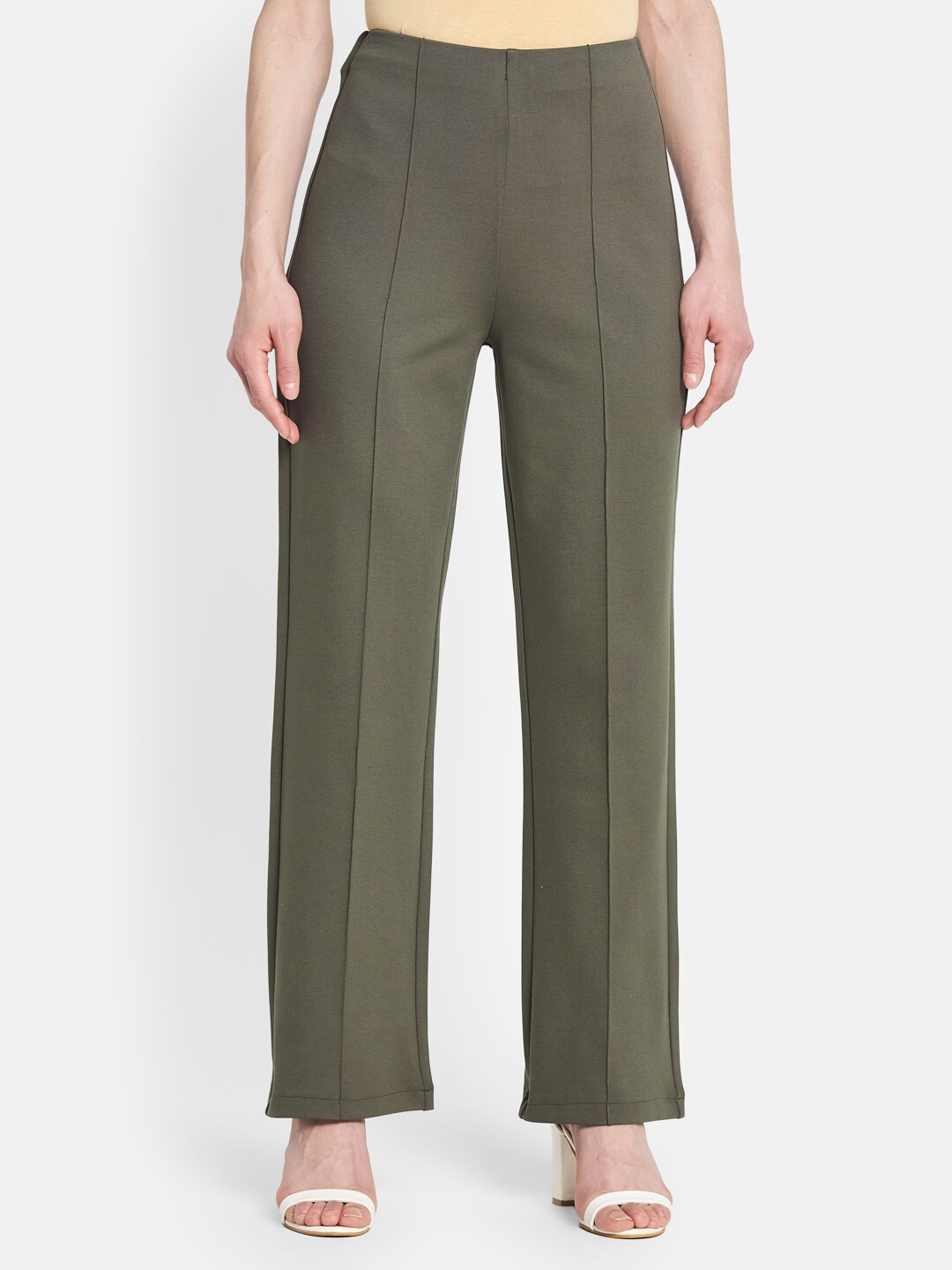 

Monte Carlo Women Green Straight Fit Trousers