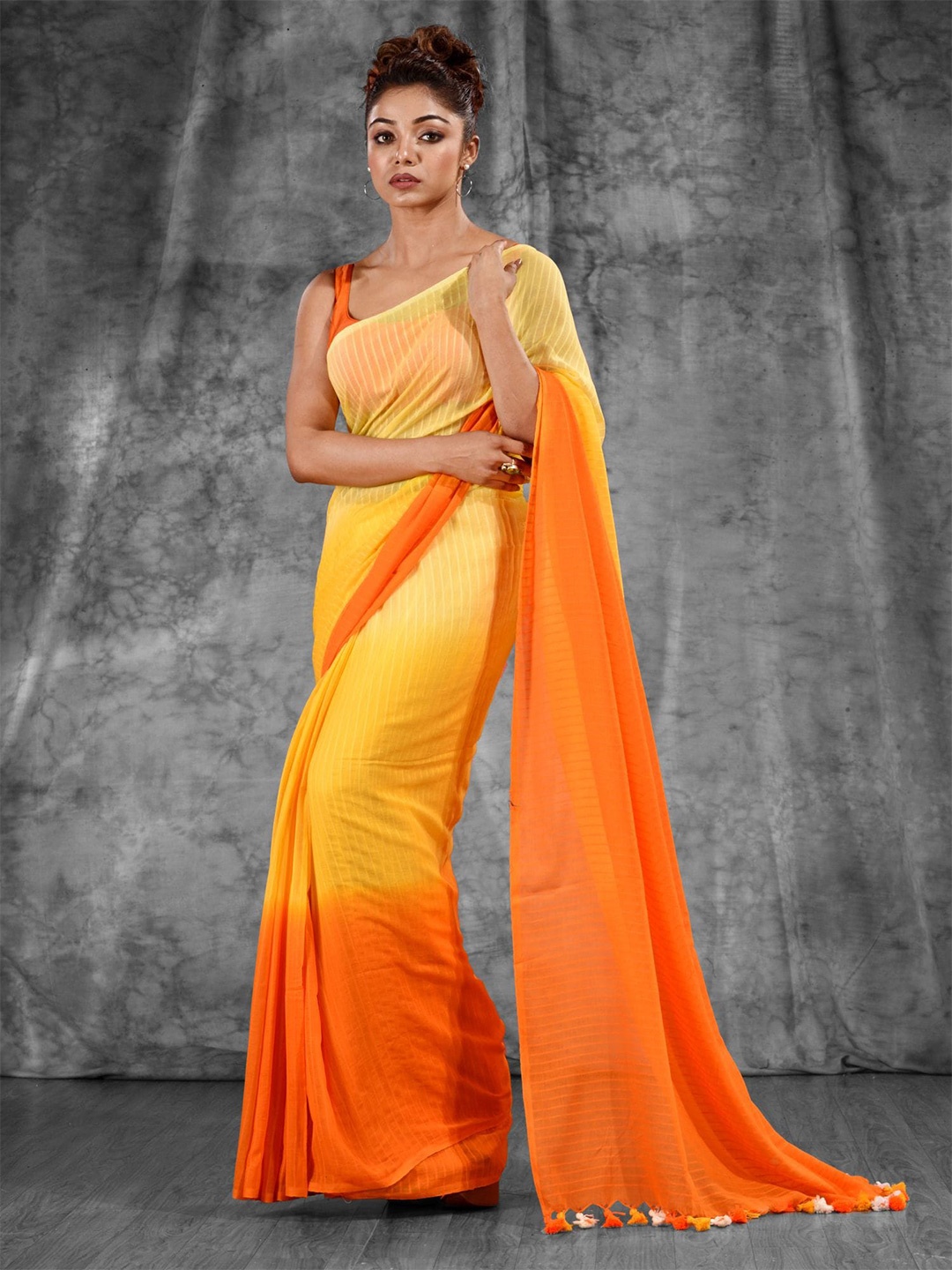 

Charukriti Yellow & Orange Ombre Pure Cotton Saree