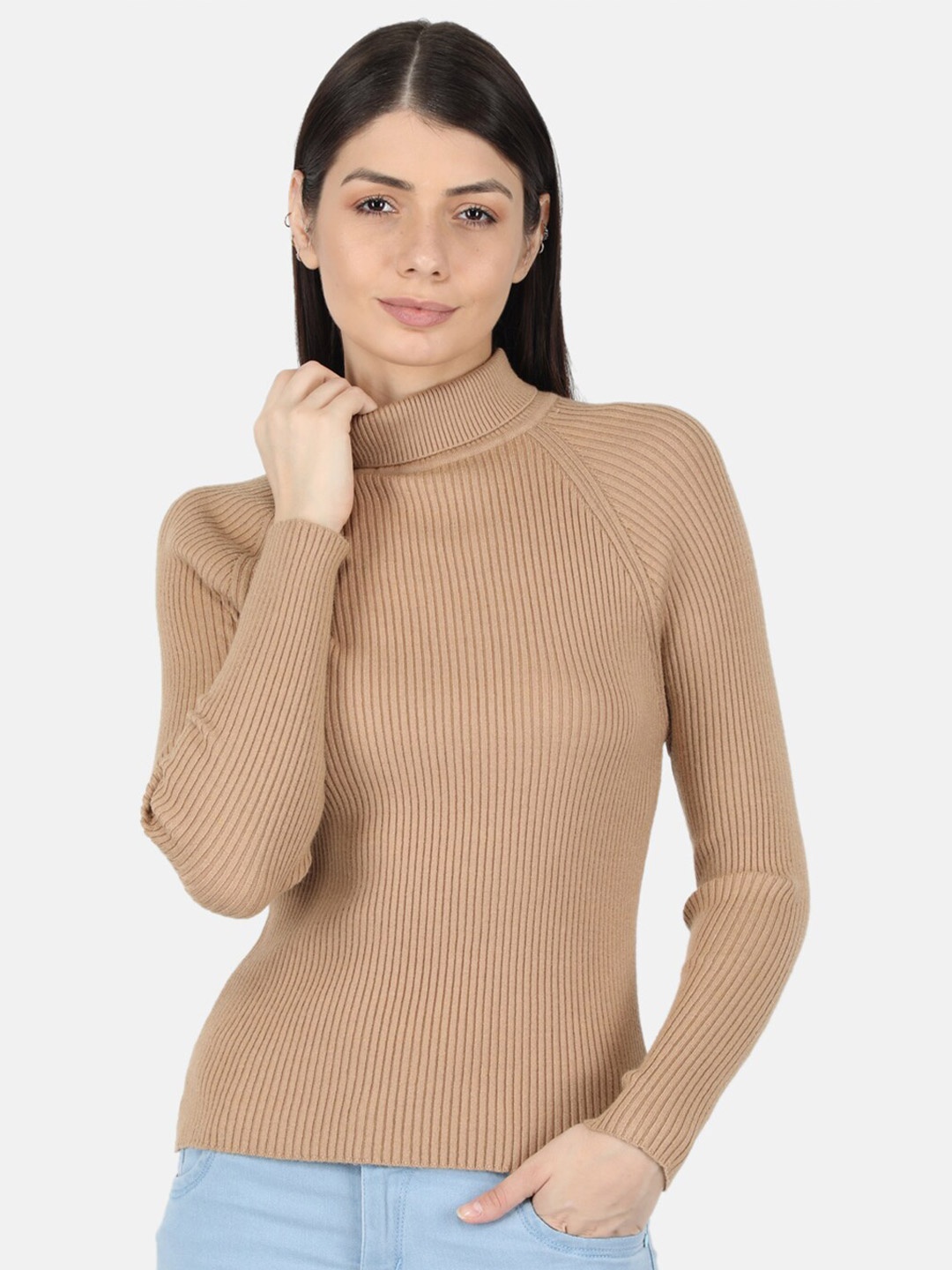 

Monte Carlo Women Brown Solid Turtle Neck Pullover