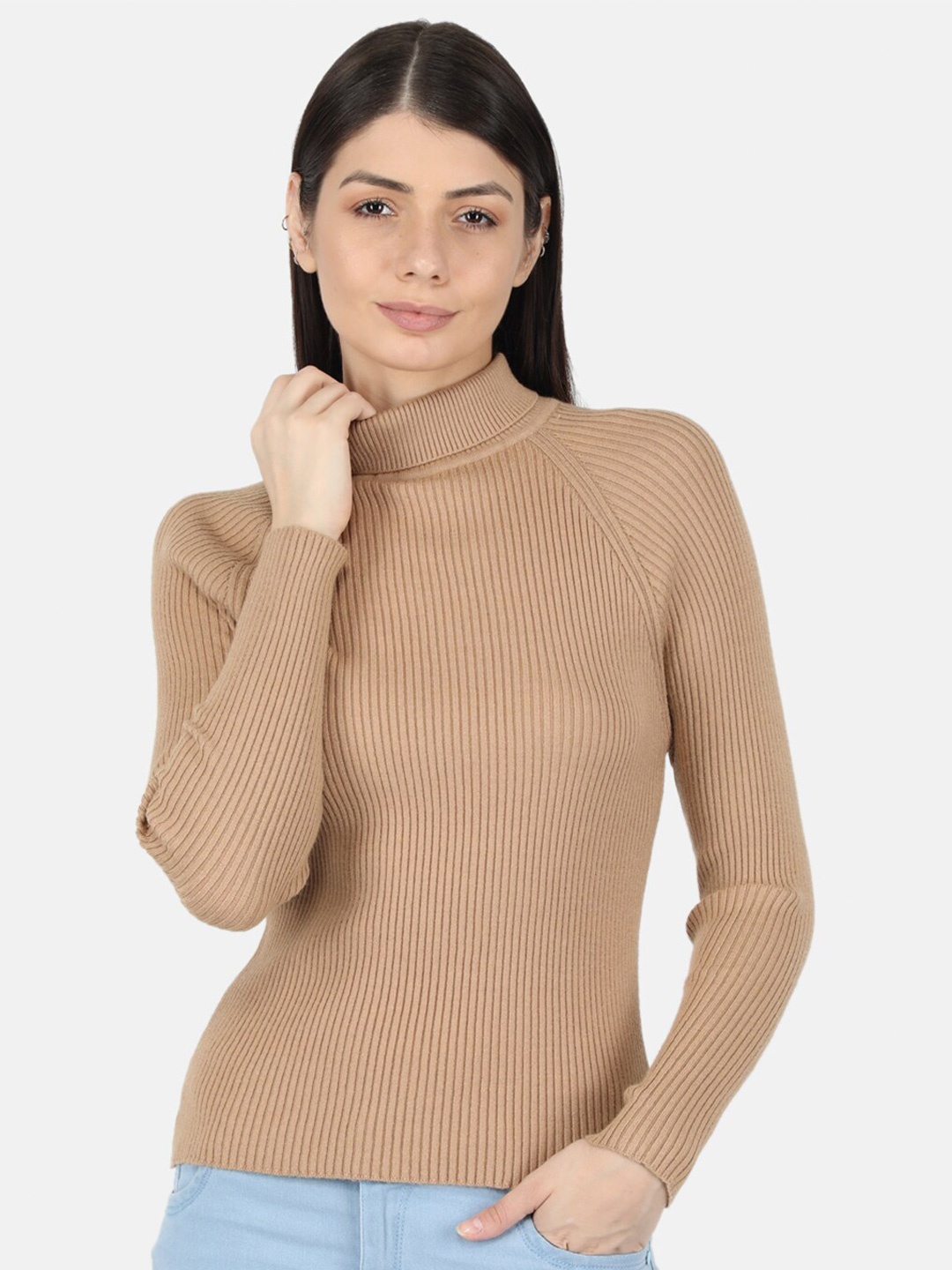 

Monte Carlo Women Brown Solid Turtle Neck Pullover