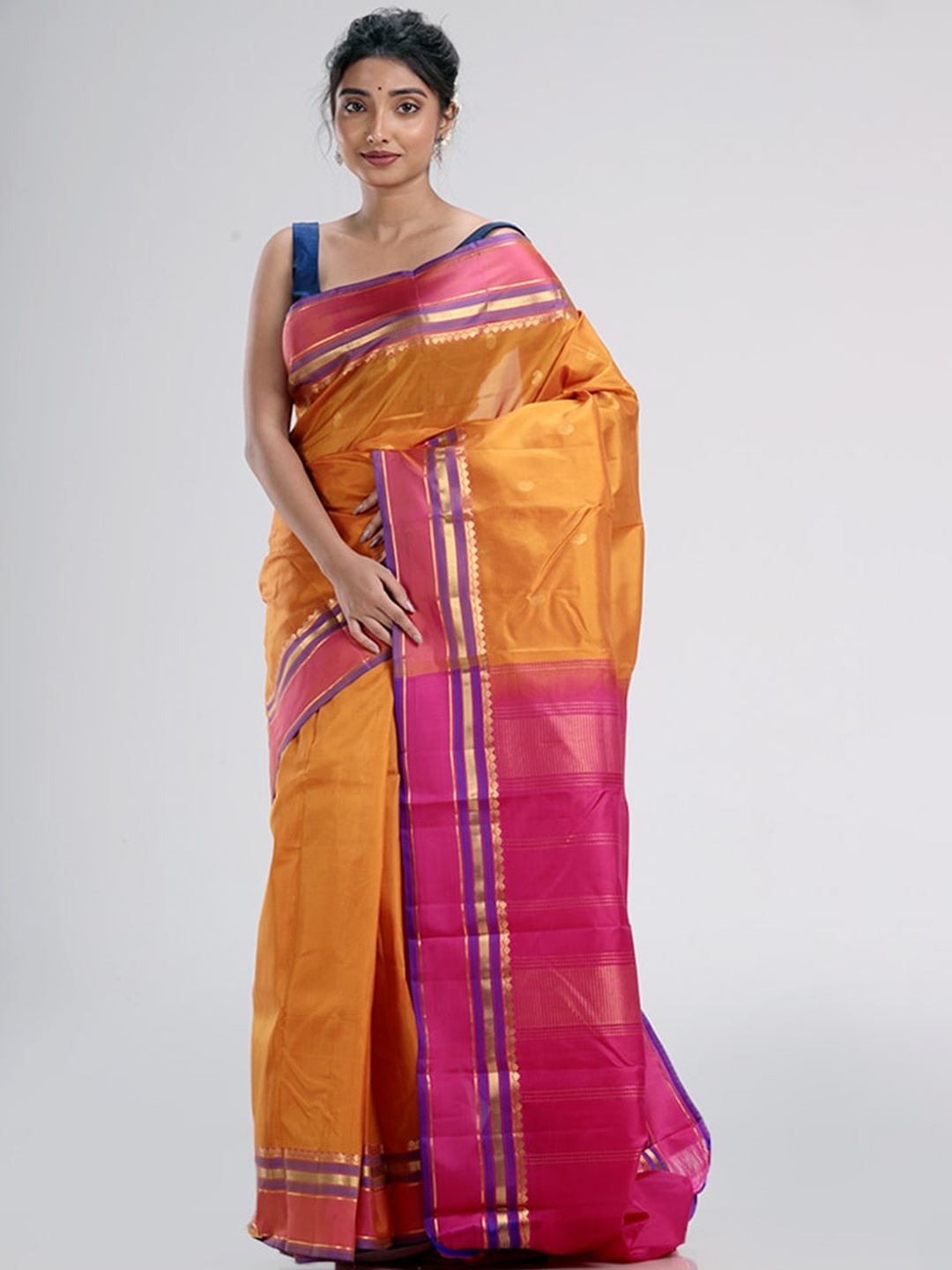 

AllSilks Yellow & Pink Woven Design Zari Pure Silk Kanjeevaram Saree