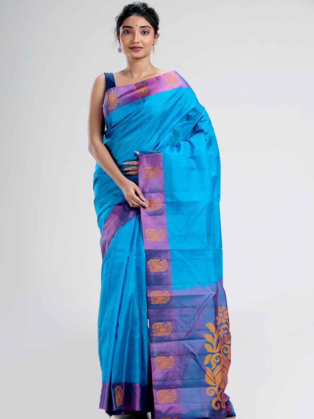 

AllSilks Blue & Violet Woven Design Zari Pure Silk Kanjeevaram Saree