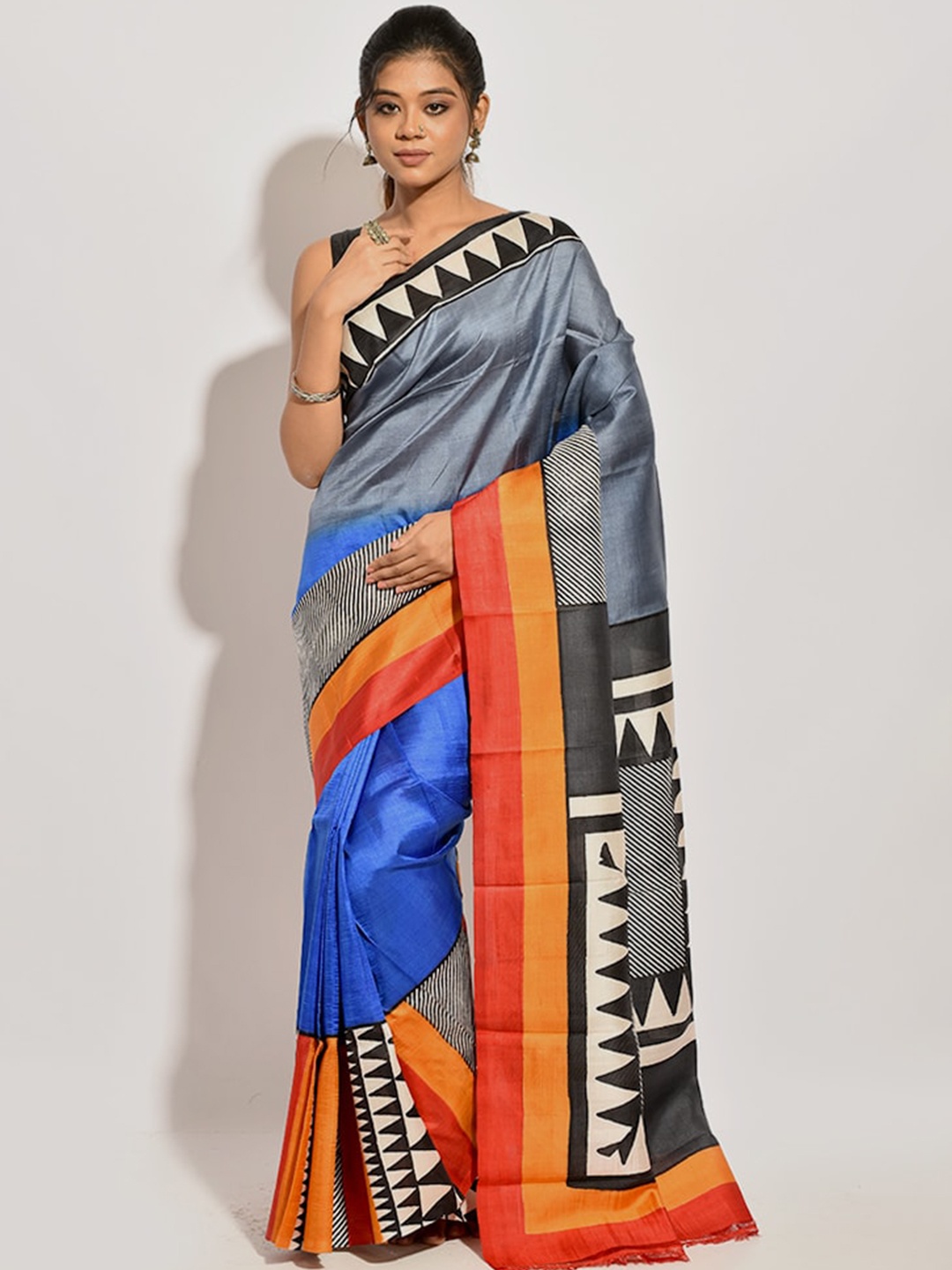 

AllSilks Blue & Black Pure Silk Murshidabad Saree