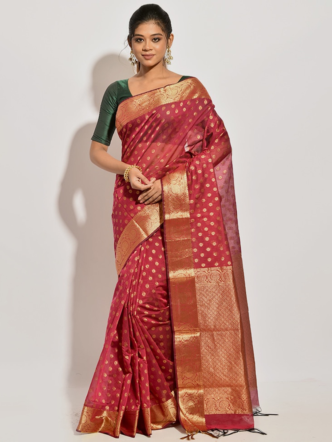 

AllSilks Purple & Gold-Toned Floral Zari Pure Cotton Saree