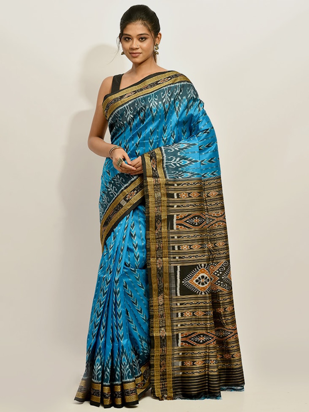 

AllSilks Blue & Black Woven Design Pure Silk Pochampally Saree
