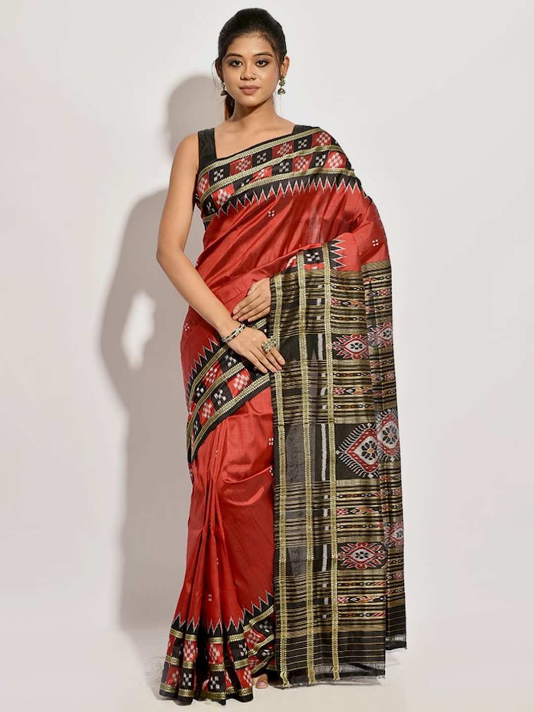

AllSilks Maroon & Black Woven Design Pure Silk Pochampally Saree
