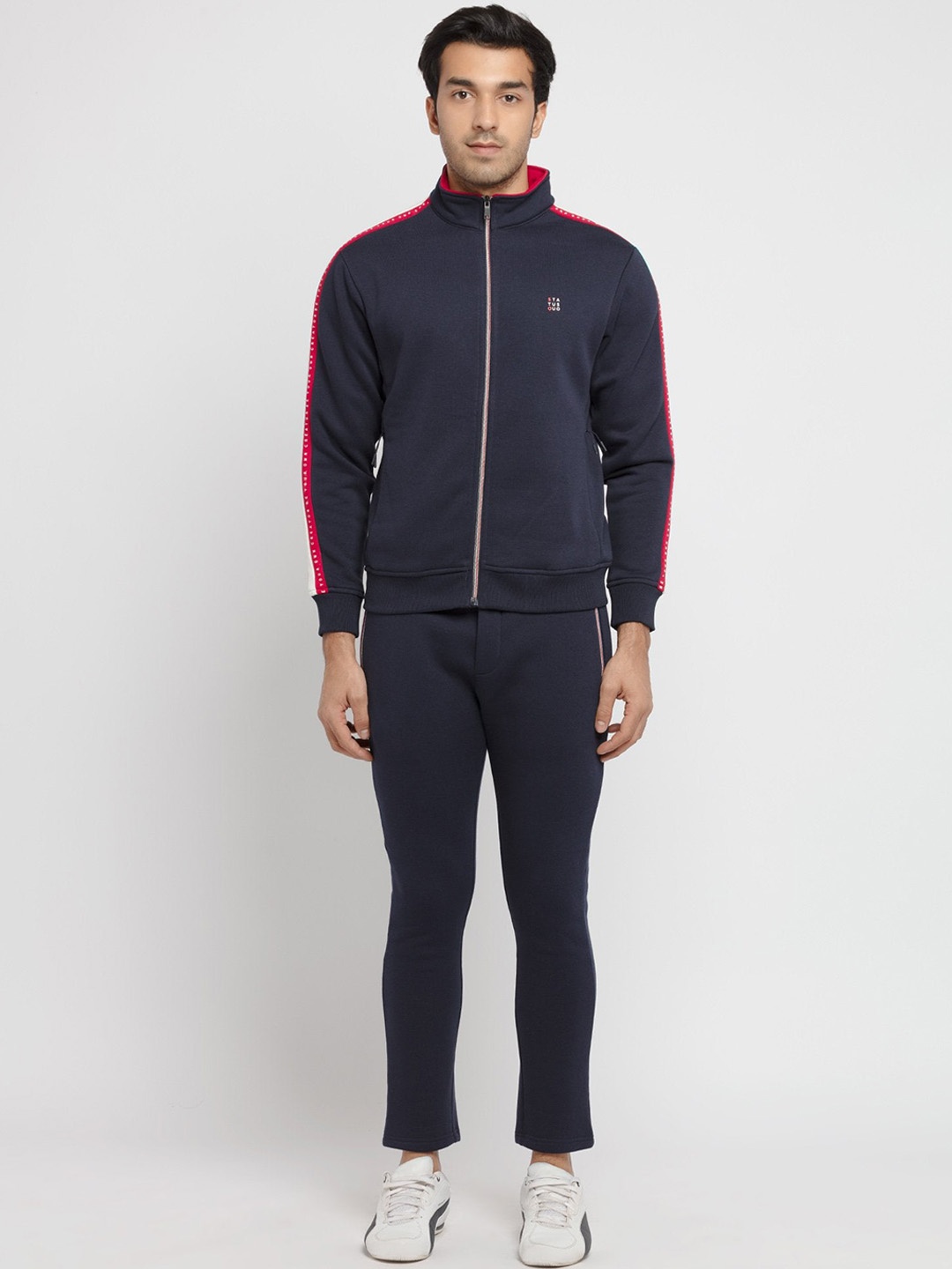 

Status Quo Men Navy Blue Printed Cotton Tracksuits