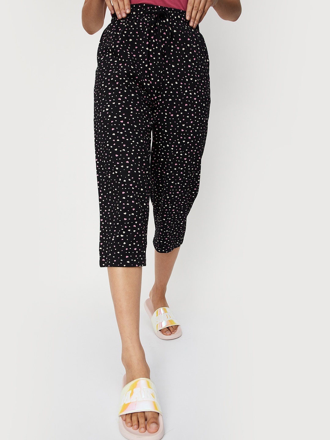 

max Women Printed Cotton Lounge Capris, Black