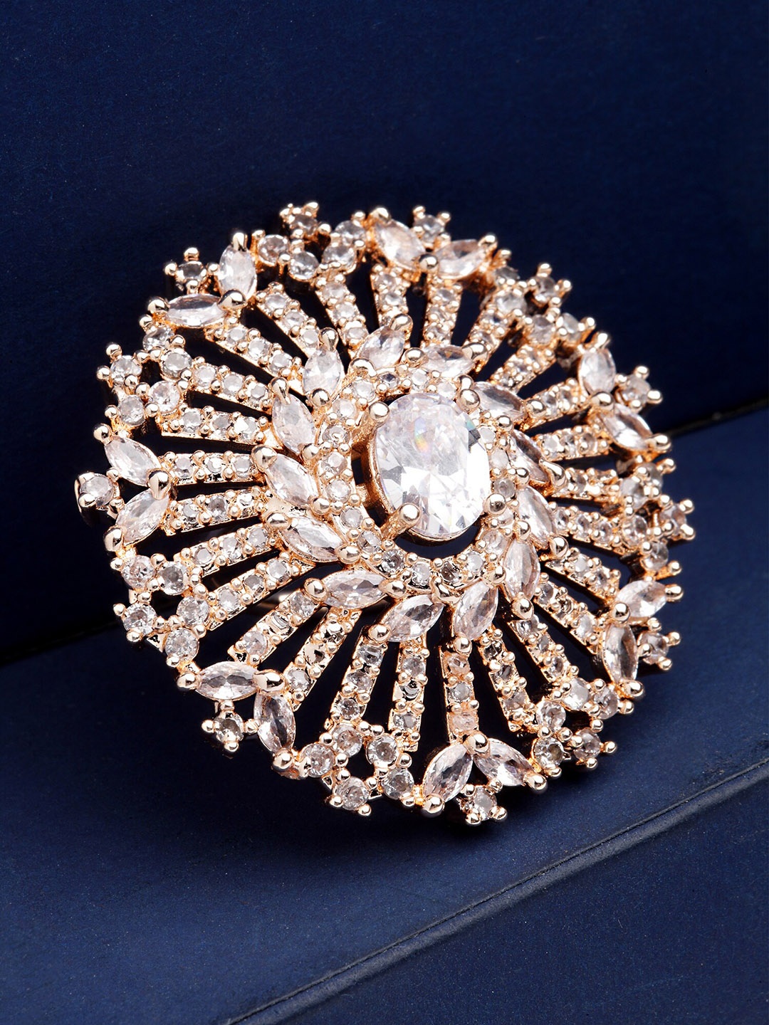 

KARATCART Rose Gold-Plated White CZ Studded Finger Ring