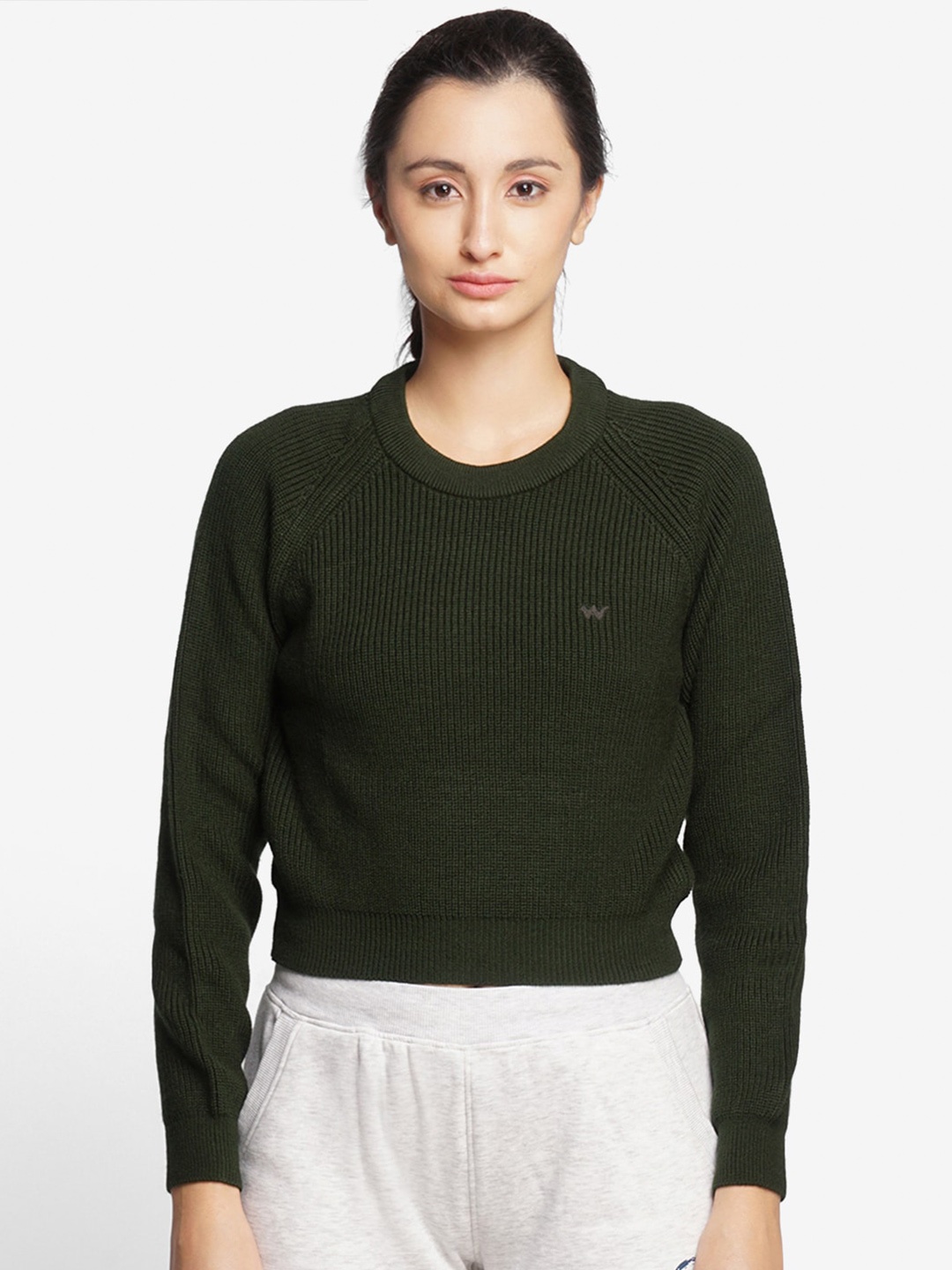 

Wildcraft Women Olive Green Ribbed Acrylic Pullover