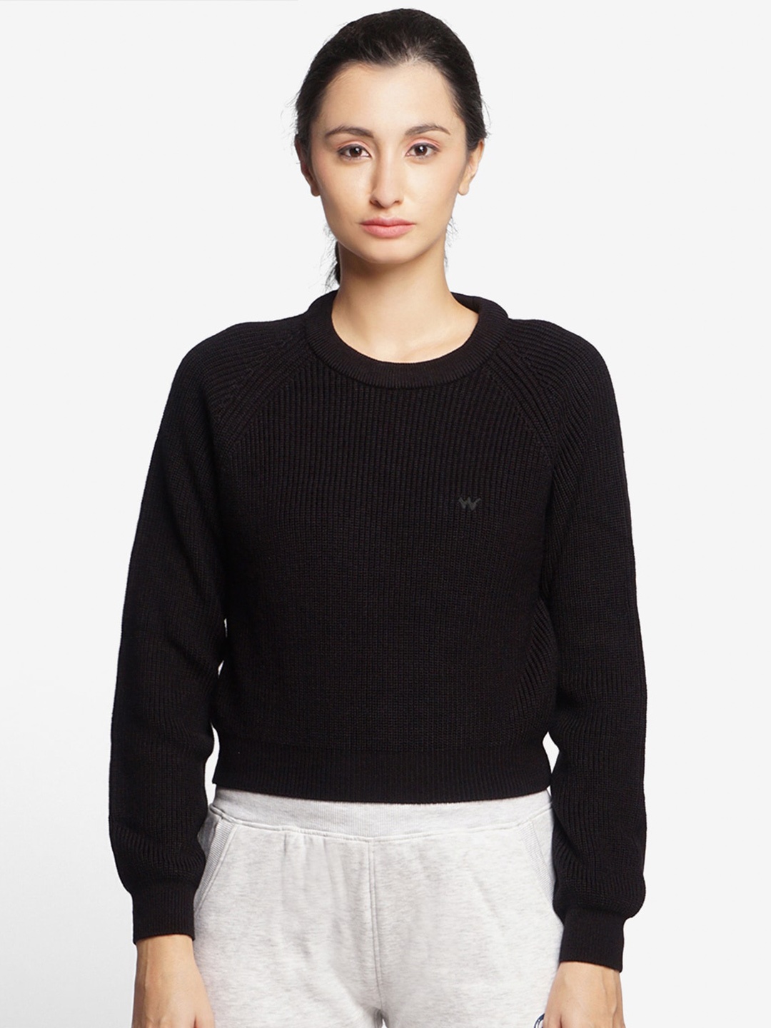 

Wildcraft Women Black Ribbed Acrylic Pullover