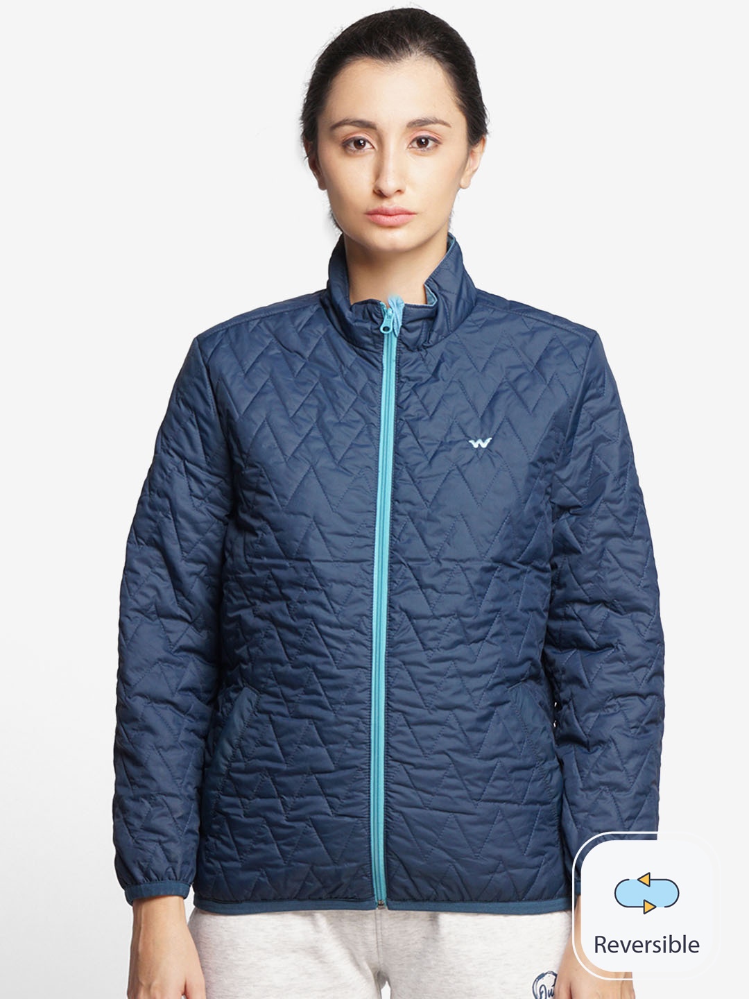 

Wildcraft Women Navy Blue Solid Reversible Bomber Jacket