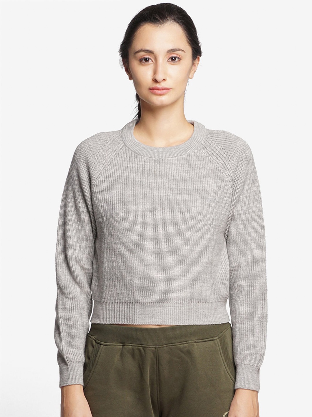 

Wildcraft Women Grey Acrylic Crop Pullover