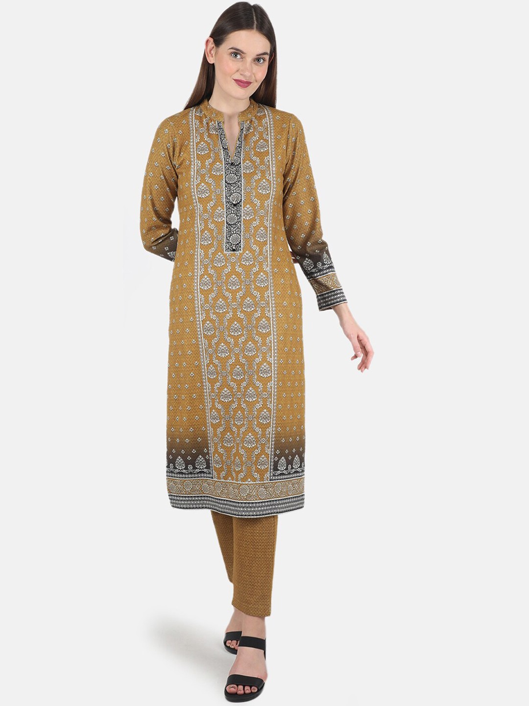 

Monte Carlo Women Mustard Yellow Printed Kurta with Trousers