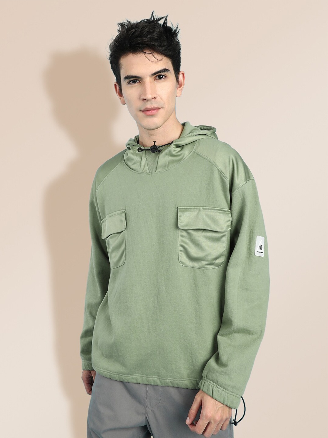 

KRA Men Olive Green Hooded Sweatshirt