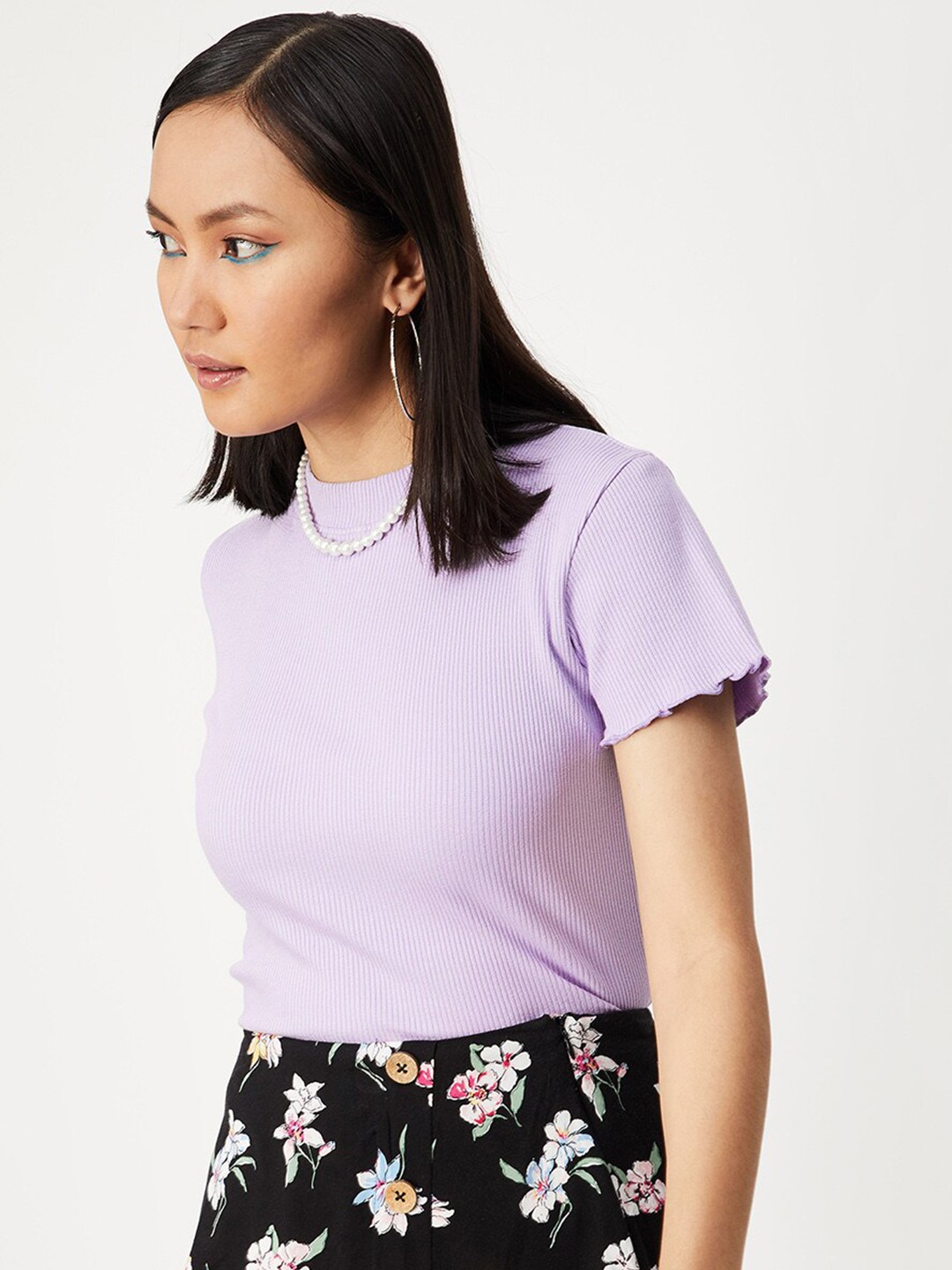 

max Lavender Regular Round Neck Top