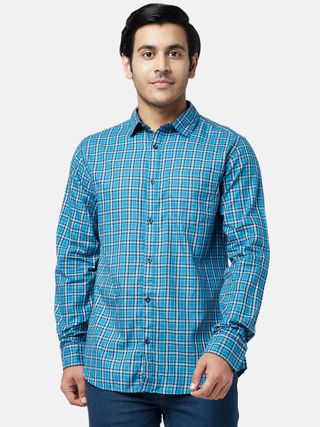 

YU by Pantaloons Men Blue Slim Fit Checked Cotton Casual Shirt