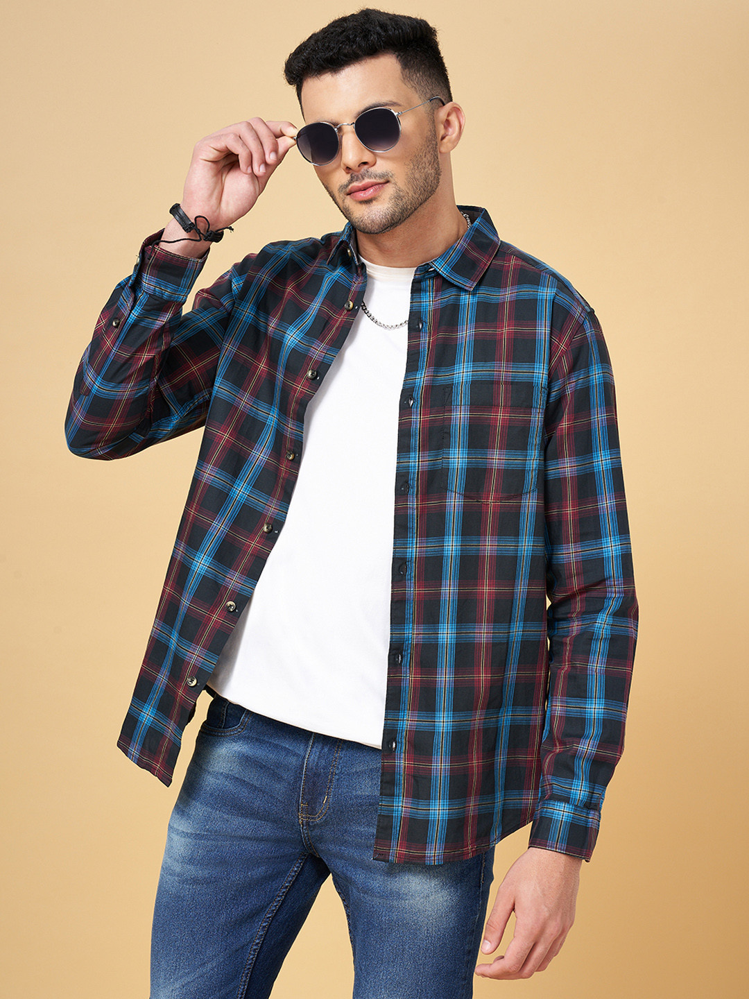 

YU by Pantaloons Men Black Slim Fit Tartan Checked Cotton Casual Shirt