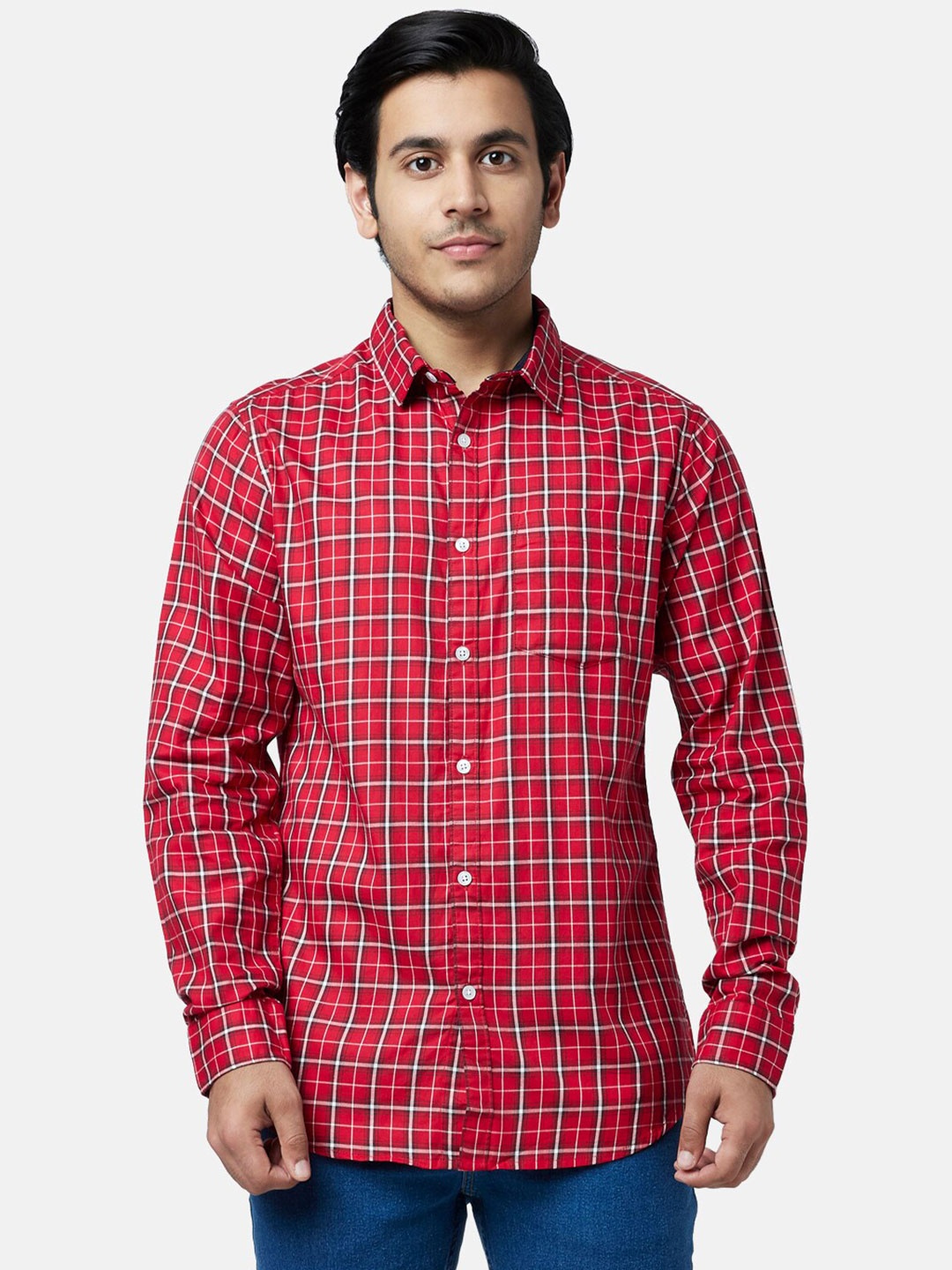

YU by Pantaloons Men Slim Fit Checked Cotton Casual Shirt, Red