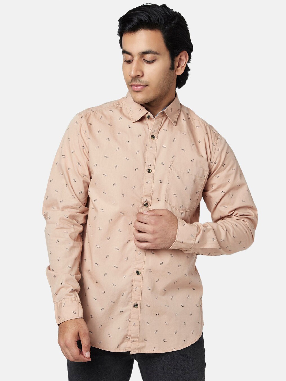 

YU by Pantaloons Men Orange Slim Fit Printed Cotton Casual Shirt