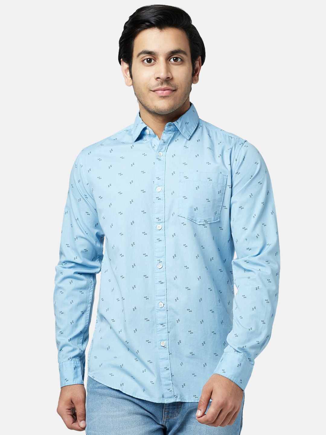 

YU by Pantaloons Men Slim Fit Printed Cotton Casual Shirt, Blue