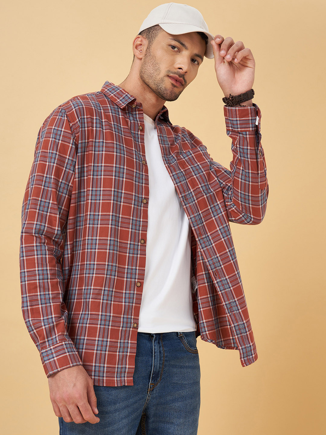 

YU by Pantaloons Men Brown Cotton Slim Fit Checked Casual Shirt