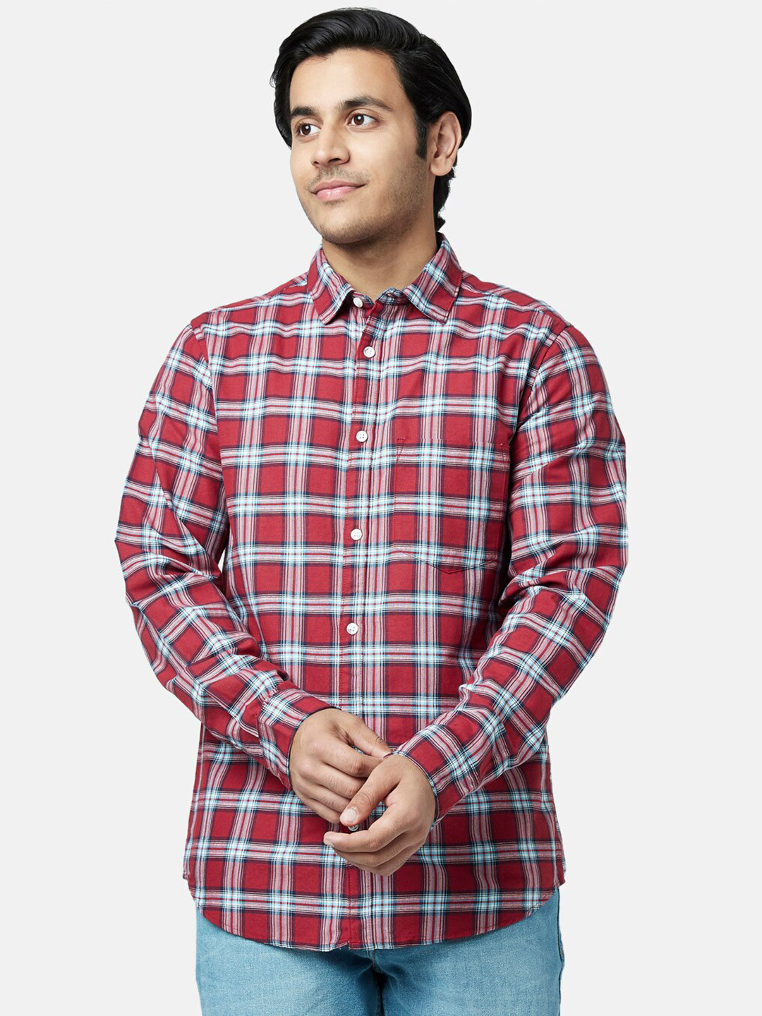 

YU by Pantaloons Men Red Slim Fit Checked Casual Shirt