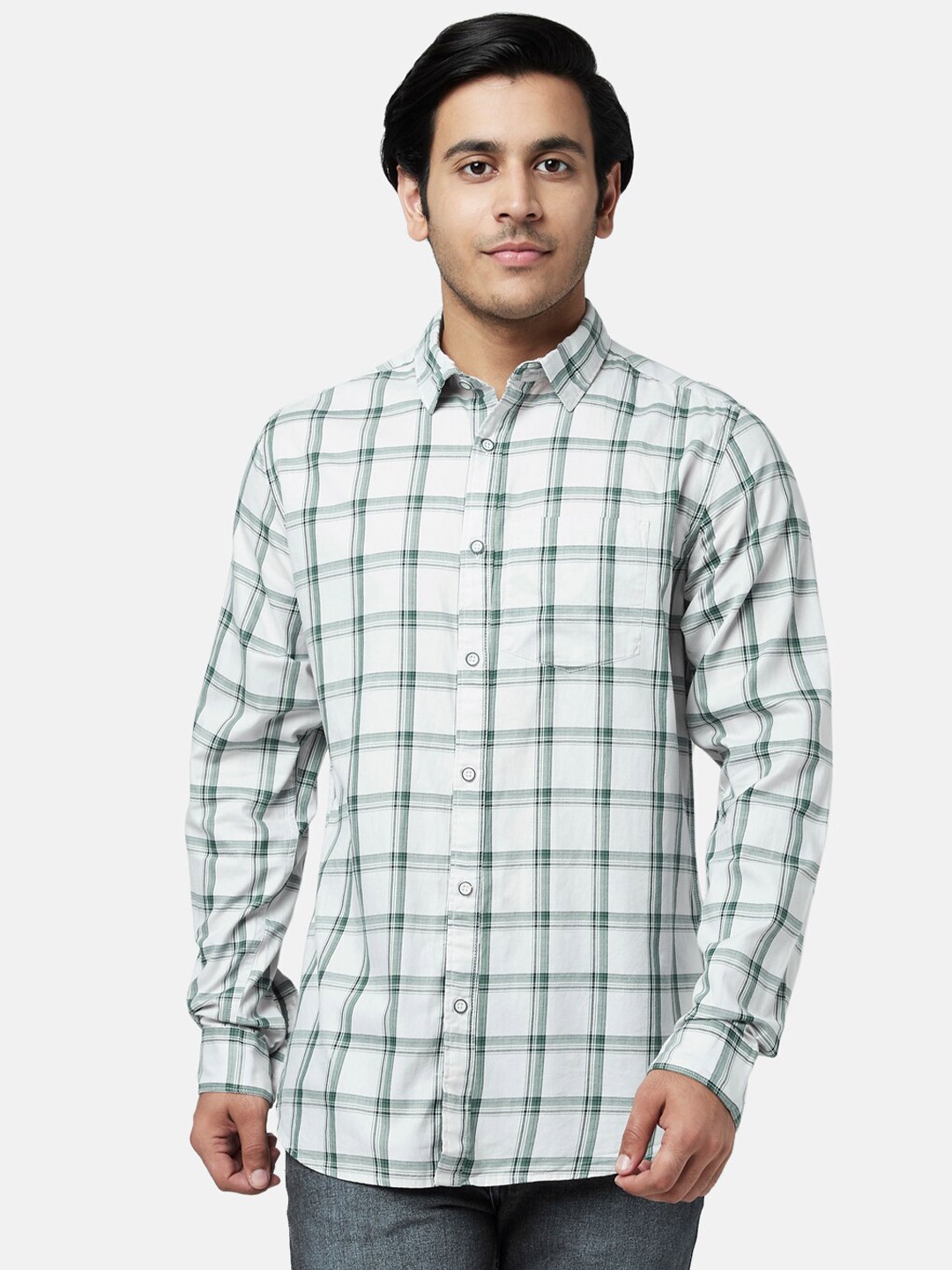 

YU by Pantaloons Men Cotton Slim Fit Checked Casual Shirt, Off white