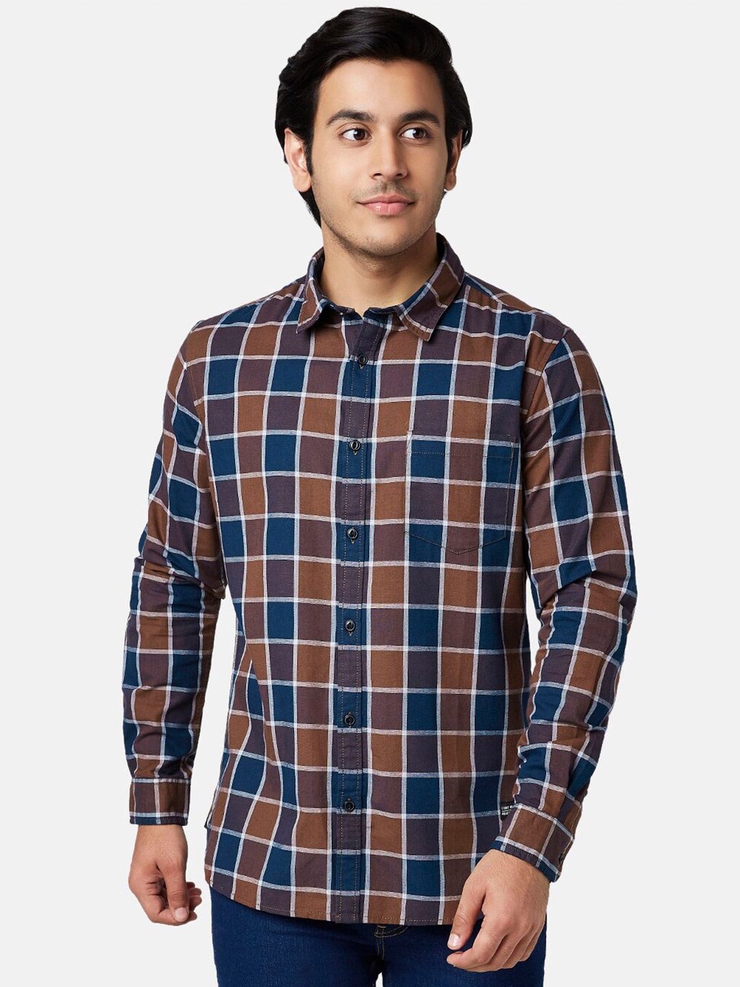 

YU by Pantaloons Men Maroon Cotton Slim Fit Checked Casual Shirt