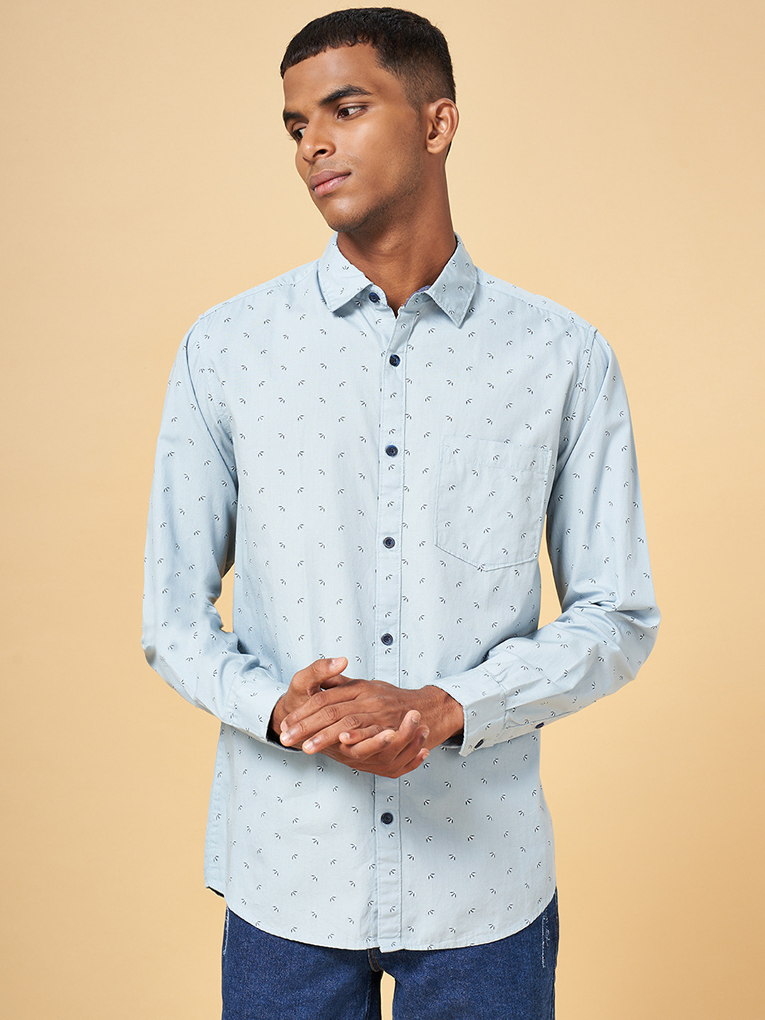 

YU by Pantaloons Men Cotton Slim Fit Floral Printed Casual Shirt, Blue