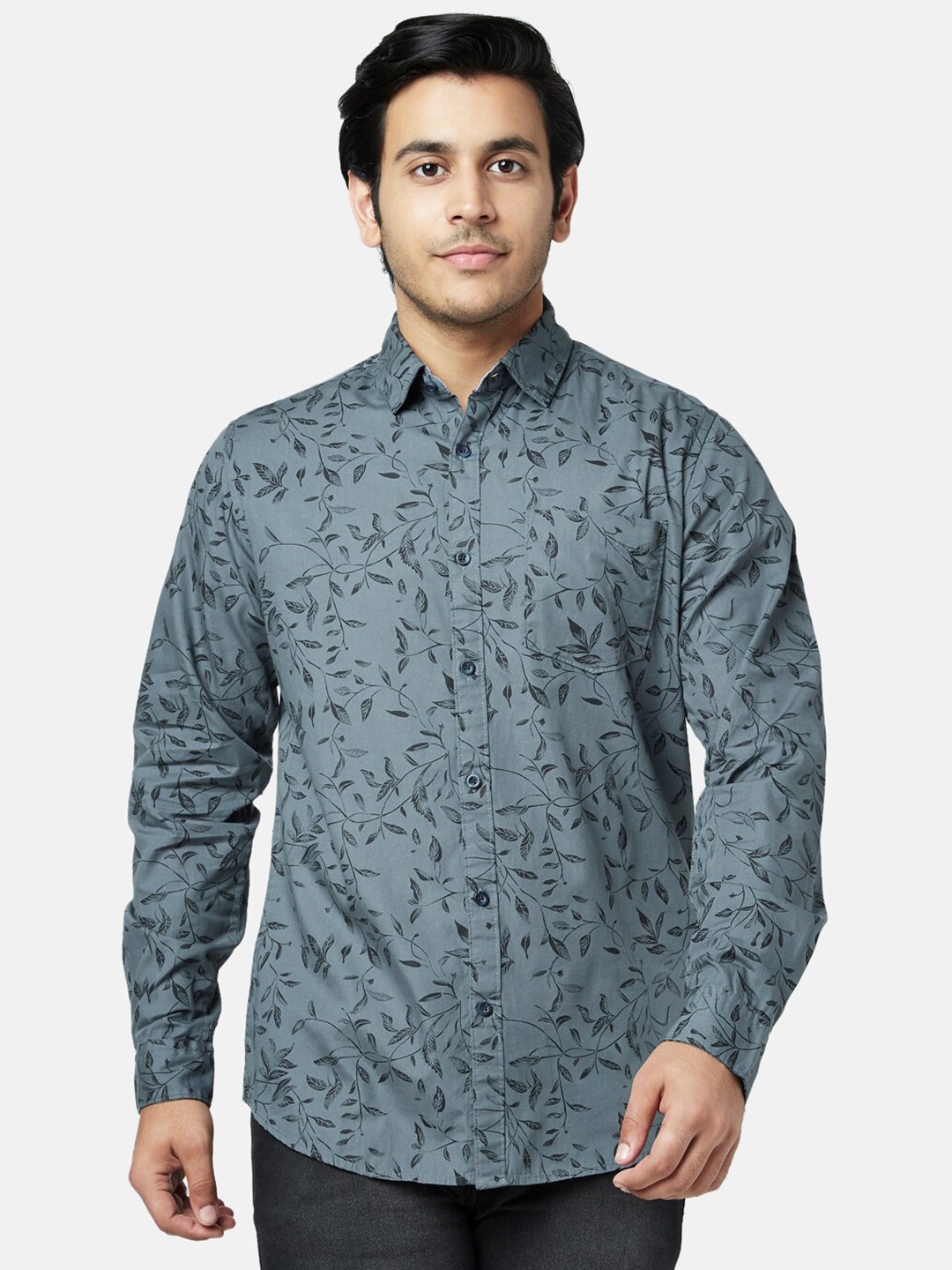 

YU by Pantaloons Men Grey Cotton Slim Fit Printed Casual Shirt