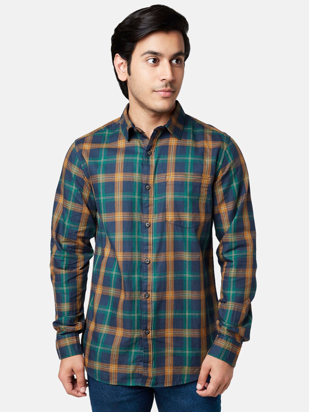 

YU by Pantaloons Men Brown Cotton Slim Fit Checked Casual Shirt