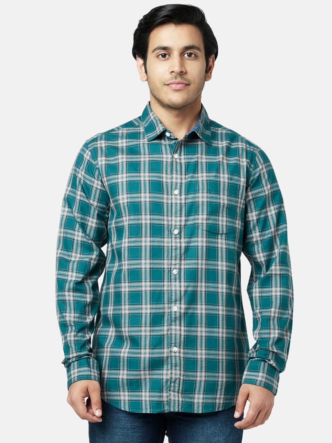 

YU by Pantaloons Men Slim Fit Checked Casual Shirt, Green