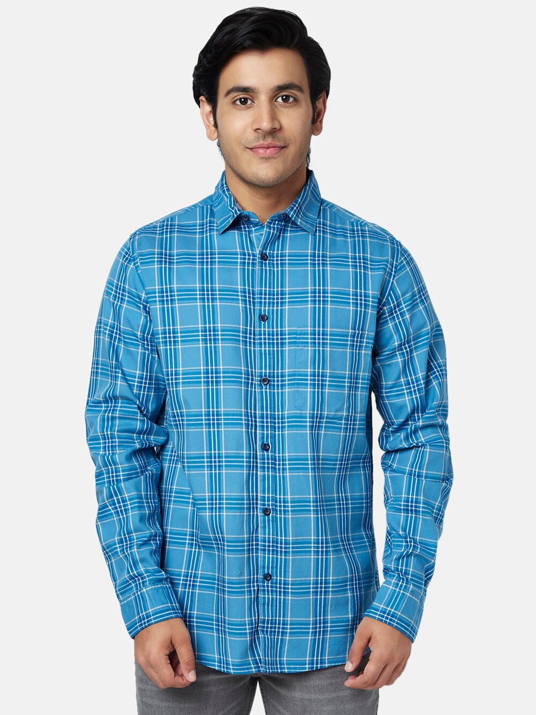 

YU by Pantaloons Men Slim Fit Checked Casual Shirt, Blue