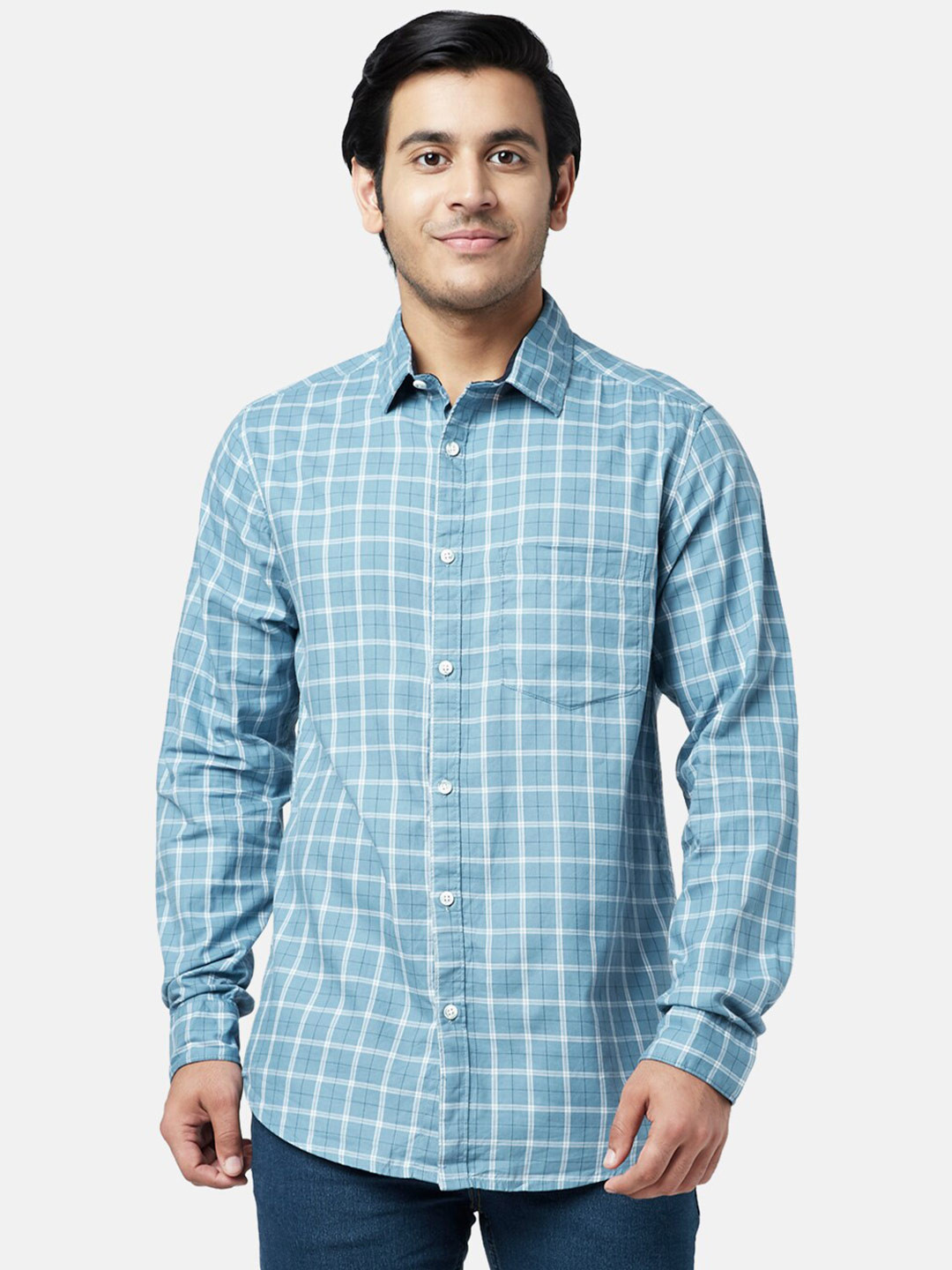 

YU by Pantaloons Men Slim Fit Checked Casual Shirt, Blue